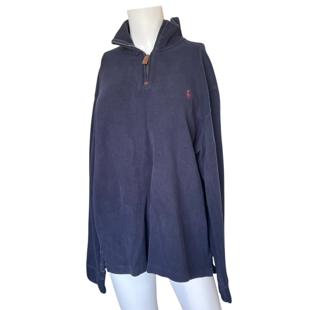 Polo Ralph Lauren Quarter Zip Sweater Dark Blue Cotton Mens Size Large L
